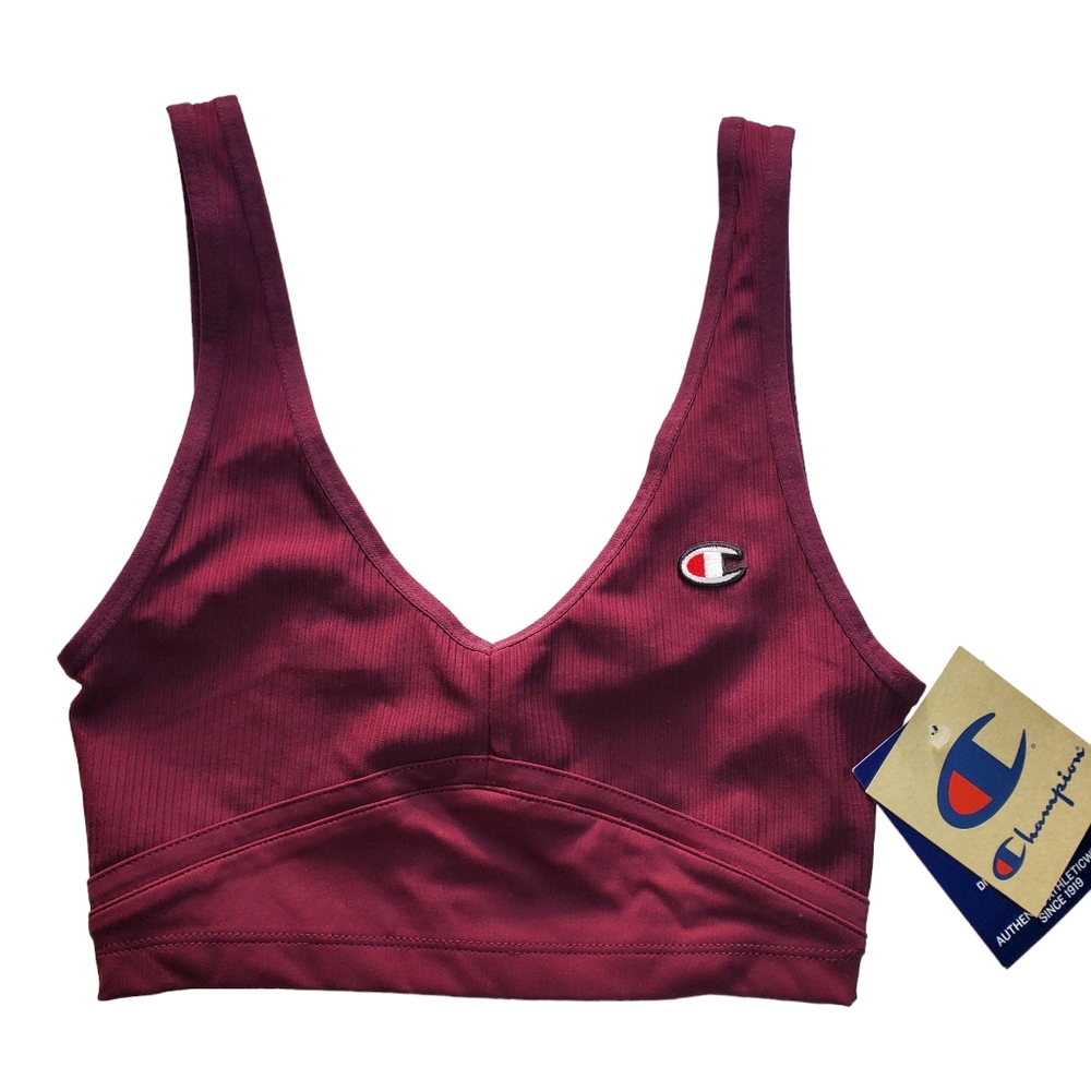 Champion Dark Berry Sport Ribbed Mixed Media Sports Bra Size XS